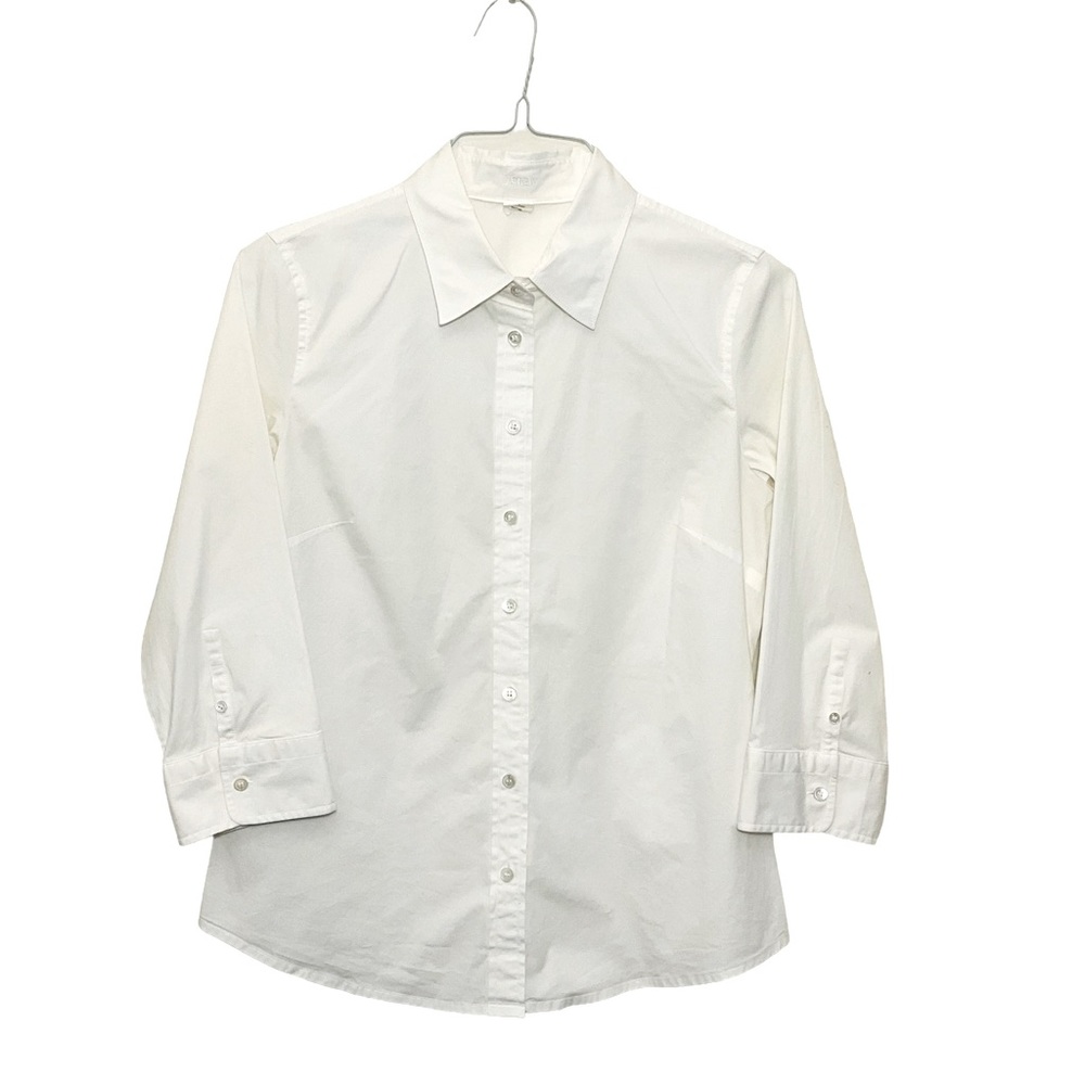 J. Crew 3/4 Sleeve Collared Button Down Shirt Women's Cotton Stretch White L